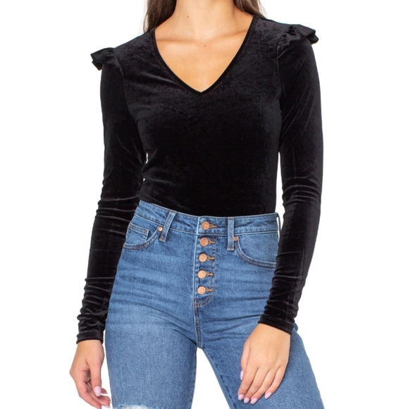 Celebrity Pink Tops - CB Black Velvet Bodysuit